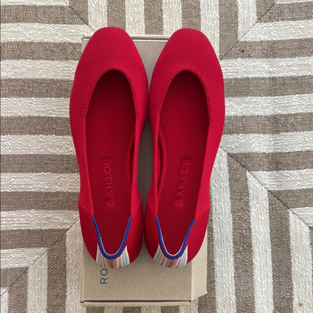 Rothy's Vibrant Red Flats with Striped Accent